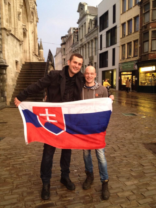 Miroslav Bábik en Jozef Skopec, twee Slovaken in Gent, aan het Belfort, 2014